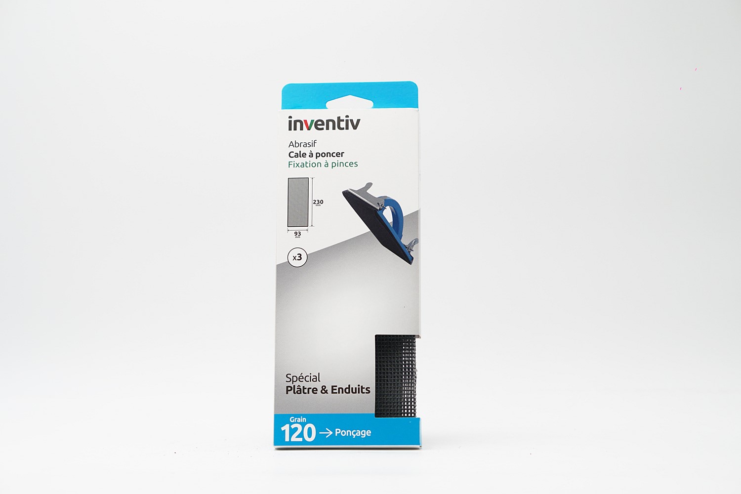 3 patins abrasifs plâtre 93x230mm grains 120 machine/main - INVENTIV